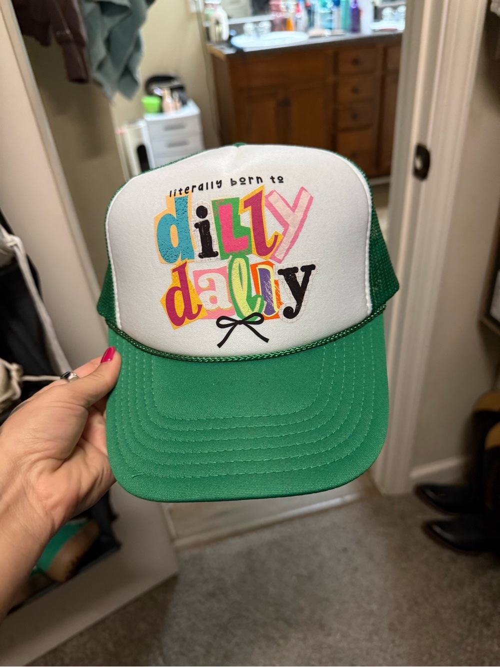Dilly Dally Kids Green and White Trucker Hat